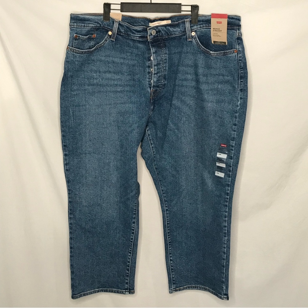 NWT Levi's Wedgie Straight High Rise Plus Sz 24W x 24.5 Button Fly Medium Wash
